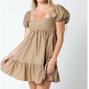 Pants Store Brown Puff Sleeve Dress